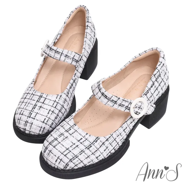 【Ann’S】愛豆日常-小香毛呢厚底粗跟瑪莉珍樂福鞋6cm(白)