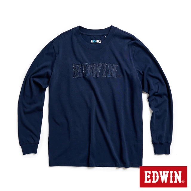 EDWIN 男裝 再生系列 CORE牛仔LOGO長袖T恤(丈青色)