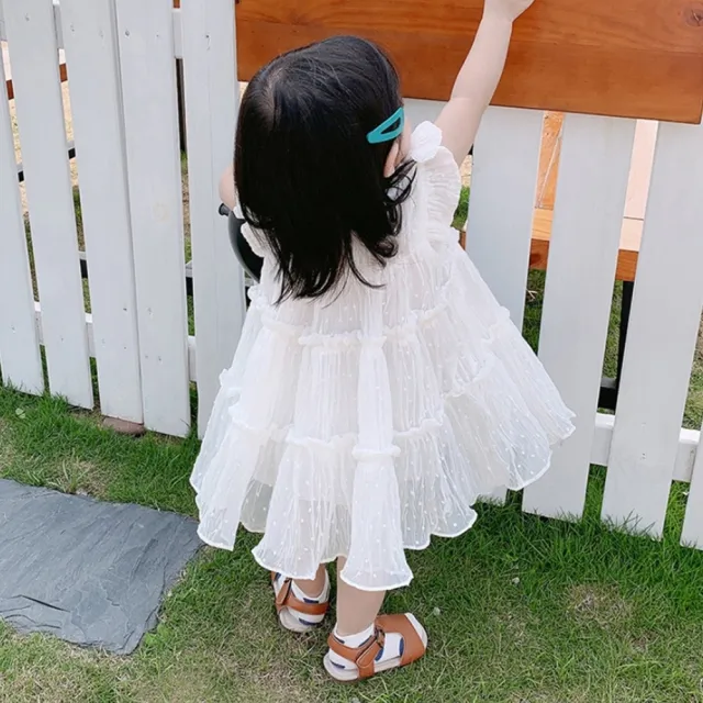 【橘魔法】層層棉紗小飛袖連身洋裝(兒童洋裝 連衣裙 兒童 連身裙 女童 白色洋裝 童裝)