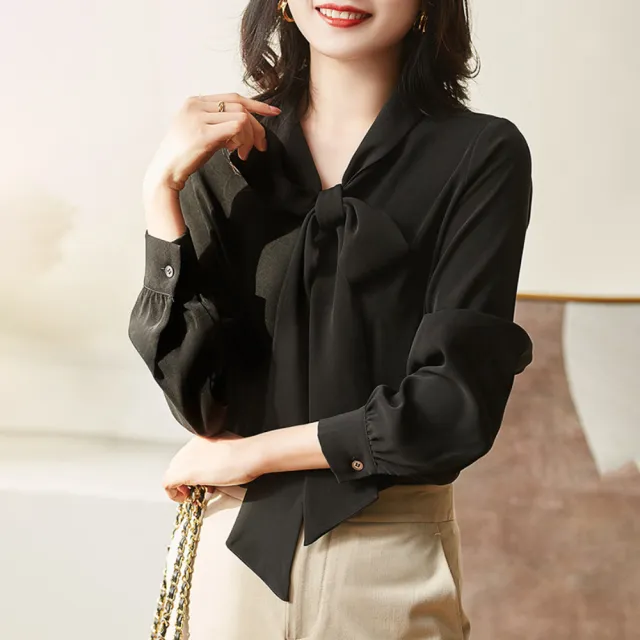 【LANNI 藍尼】★V領綁帶氣質上衣(女裝/長袖/T恤/休閒)