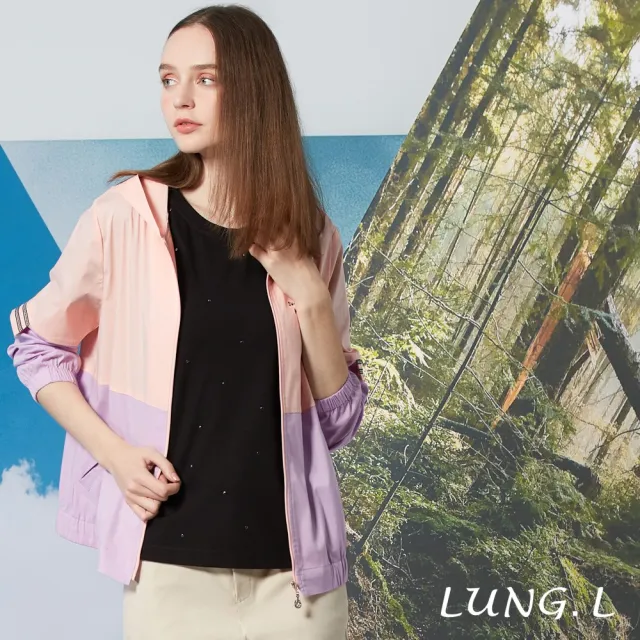 【LUNG.L 林佳樺】LP69C粉色拼接紫色連帽長袖女裝外套(棉質)