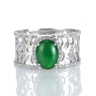 【DOLLY】18K金 緬甸高冰種老坑綠A貨翡翠鑽石戒指