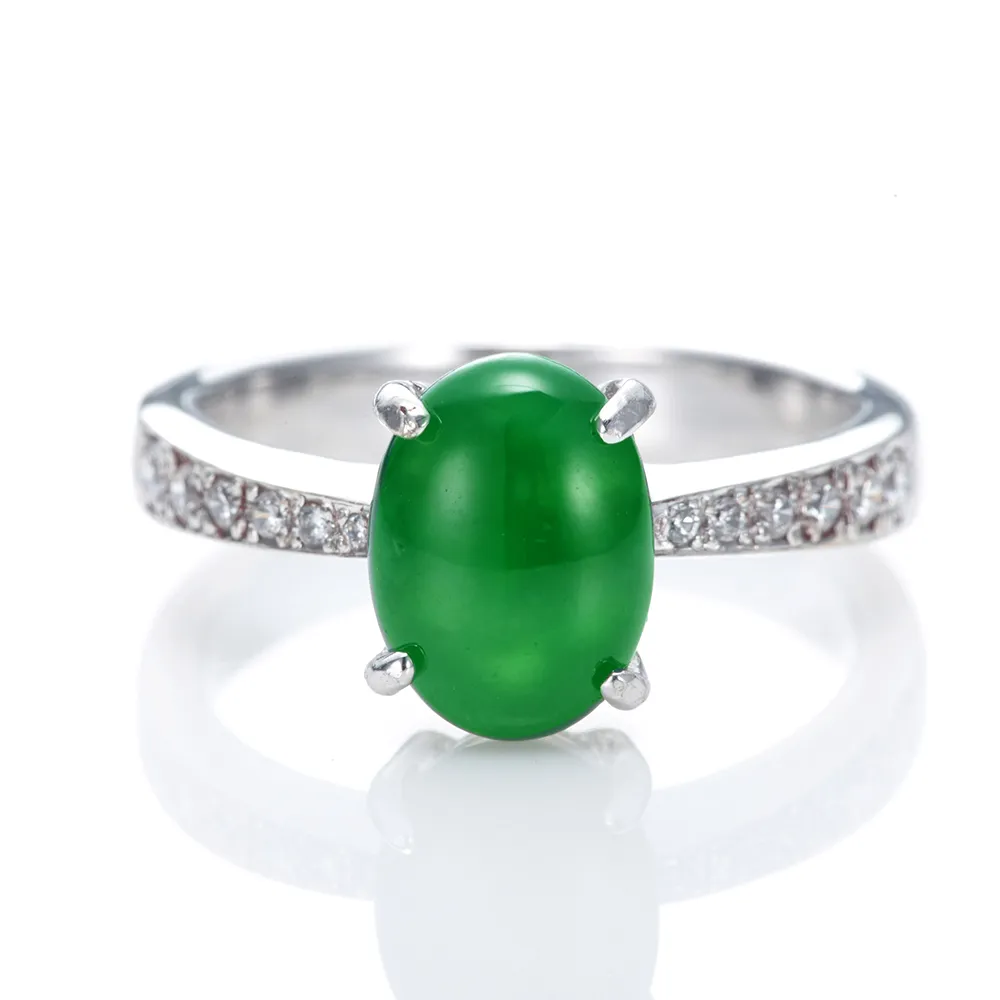【DOLLY】14K金 緬甸老坑綠冰種翡翠鑽石戒指(003)