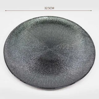 【YU Living 信歐傢居】創意電鍍流線紋玻璃大餐盤 12吋(3色可選/金.紅.黑色/盤子 廚房器皿 餐廚用品)