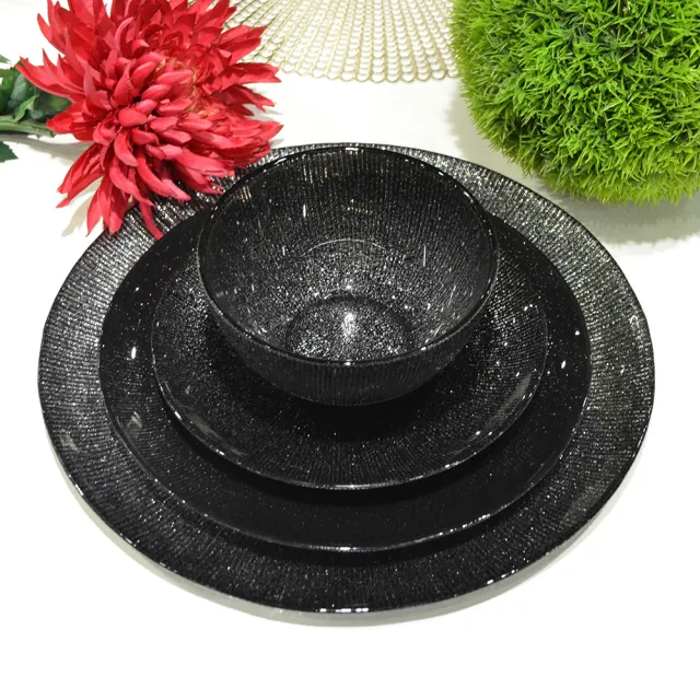 【YU Living 信歐傢居】北歐電鍍流線玻璃餐盤二件組 圓盤(二件一組/寬26CM/3色)