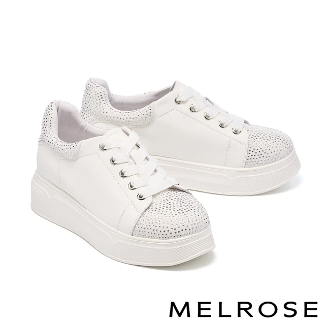 MELROSE 美樂斯 率性時尚晶鑽拼接牛皮厚底休閒鞋(白)