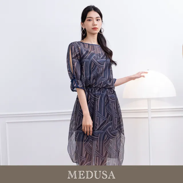 【MEDUSA 曼度莎】現貨-線條印花天絲棉飄逸長洋裝（M-XL）｜涼感 透氣天絲棉(301-70106)