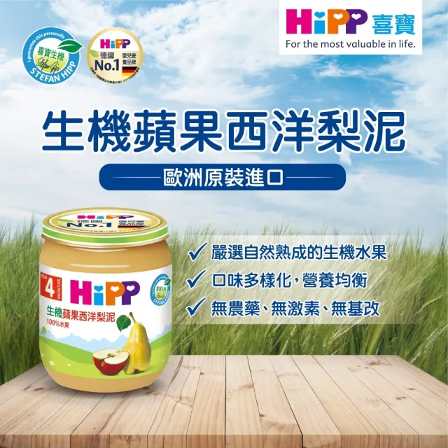 【HiPP】喜寶生機水果泥系列125gx6入(野莓蘋果泥、蘋果香蕉泥、黑棗蘋果泥、西洋梨蘋果泥、蘋果泥)