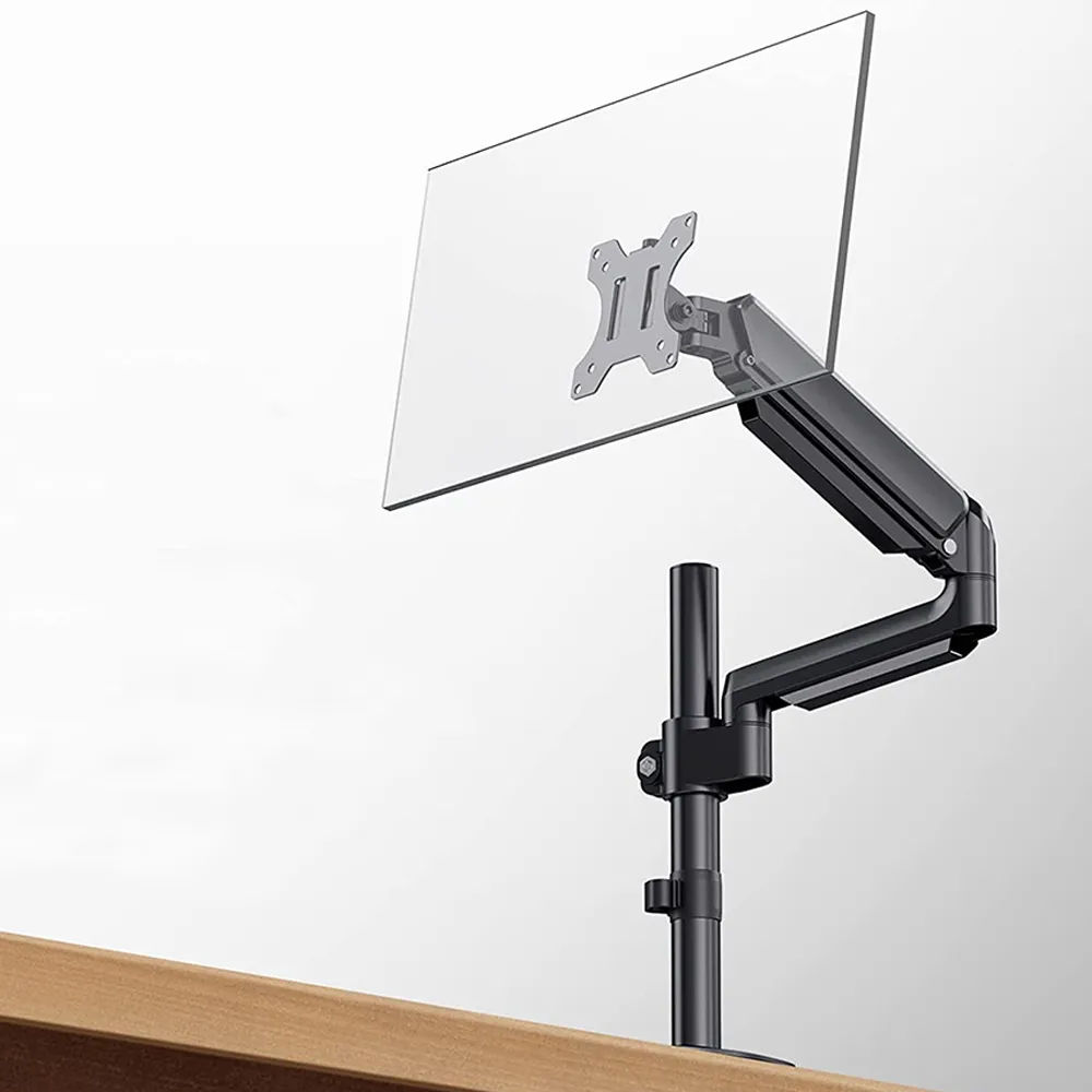 【Ermutek 二木科技】旗艦版鋁合金立柱式桌上型17-32吋氣壓式電腦螢幕支架(夾鎖桌兩用固定/黑色)