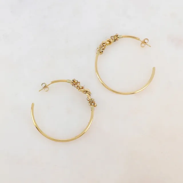 【Dinner collection】金圈結綴米玻璃珠耳環