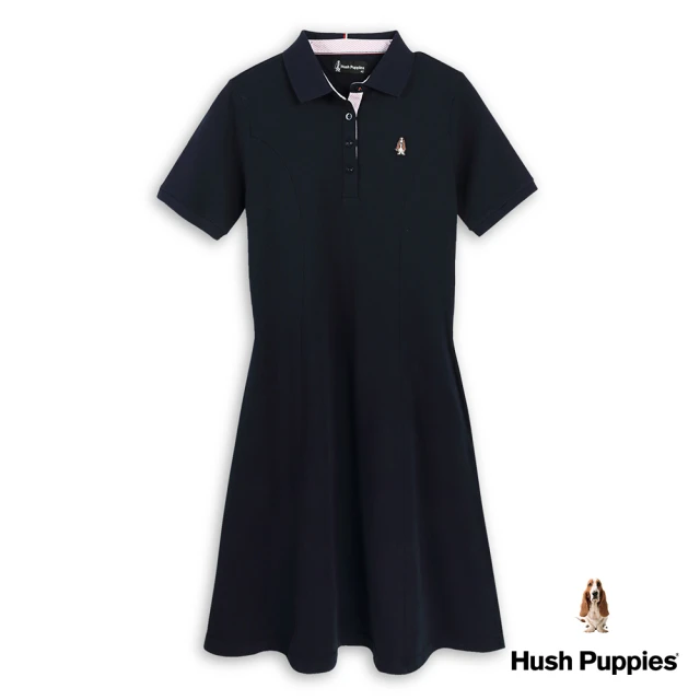 Hush Puppies 女裝 洋裝 素色刺繡狗修身短袖POLO領洋裝(丈青 / 43215105)