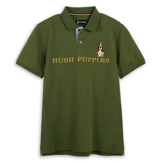 【Hush Puppies】男裝 POLO 男裝經典品牌立體英文刺繡狗短袖POLO衫(軍綠 / 43101901)
