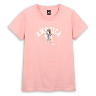 【Hush Puppies】女裝 T恤 趣味英文字印花度假衝浪狗T恤(粉紅 / 43211102)