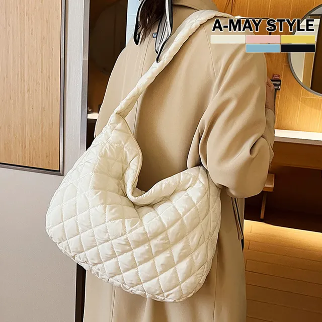 【Amay Style 艾美時尚】現貨 女包 肩背包 斜背包 大包 簡約流行皺褶輕量側肩背雲朵包(5色)