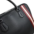 【BALLY】品牌紅白紅織帶荔枝小牛皮雙層手提商務包公事包兩用包(黑)