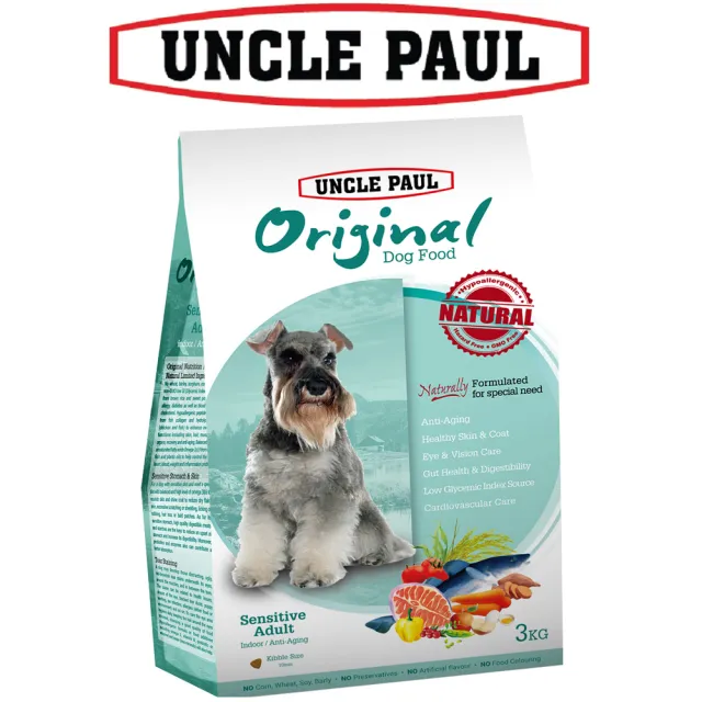 【UNCLE PAUL】保羅叔叔田園生機狗食 3kg 低敏成犬(成犬 老犬 熟齡犬 狗飼料 寵物飼料)