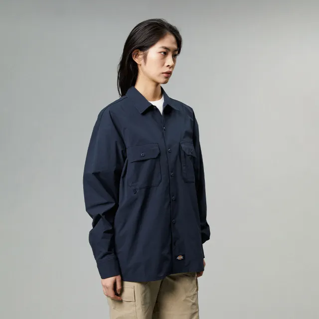 【Dickies】男款深海軍藍胸前雙收納口袋寬鬆舒適長袖襯衫｜DK013100CG7