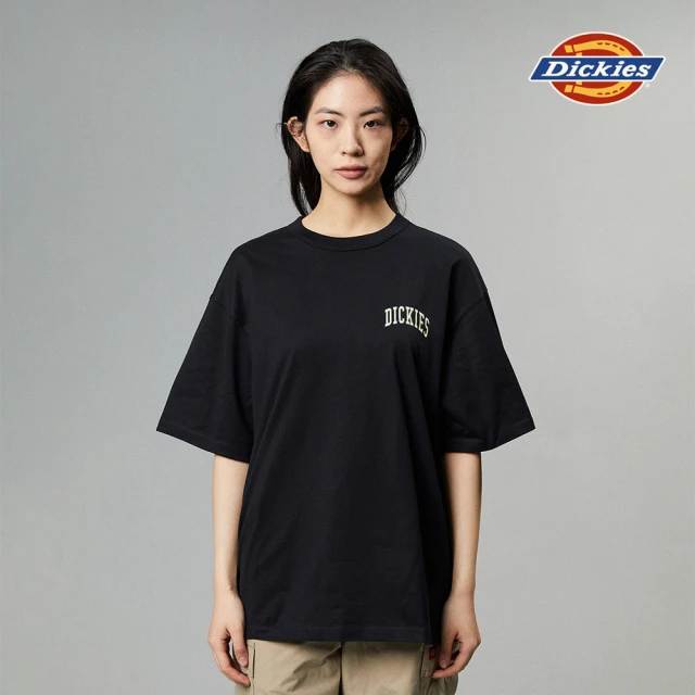 【Dickies】男女款黑色純棉胸前簡約品牌Logo印花休閒舒適短袖T恤｜DK012902J39