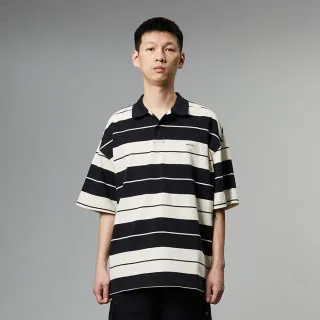 【Dickies】男款淺沙灰條紋重磅純棉寬鬆舒適短袖POLO衫｜DK013078F90