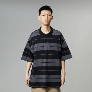 【Dickies】男款黑色條紋重磅純棉寬鬆舒適短袖POLO衫｜DK013078BLK