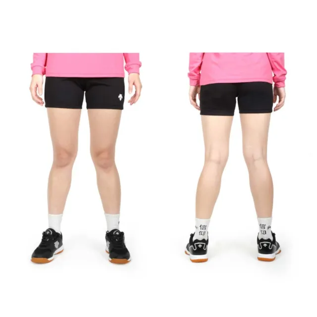 【DESCENTE】迪桑特 女款長版排球短褲--三分褲 針織 訓練 迪桑特 黑白(DSP-6401WBT-BLK)