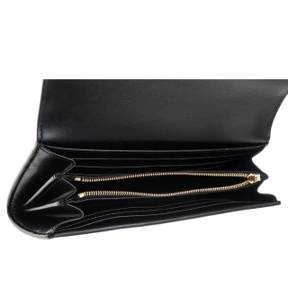 【CELINE】新款TRIOMPHE金屬LOGO旋轉門釦光滑羊皮大型對折長夾(黑色)