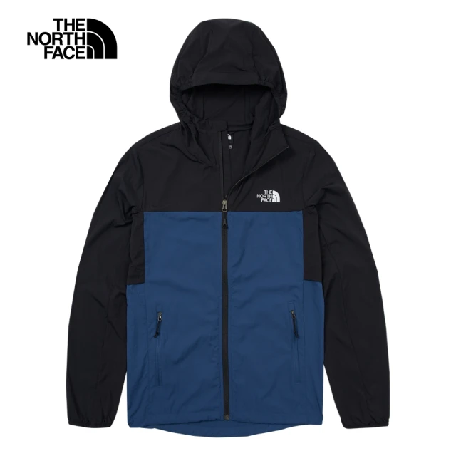 The North Face 北面男款黑藍拼接舒適透氣涼感防曬休閒連帽外套｜87VYMPF