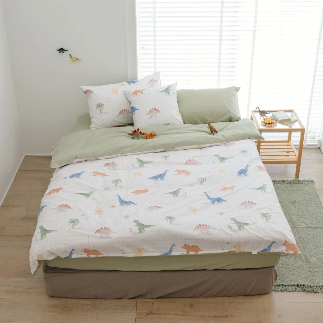 【翔仔居家】100%精梳純棉 鋪棉兩用被套床包組3件組-Dinosaur(單人)