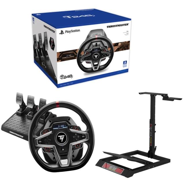 THRUSTMASTER 圖馬斯特 圖馬斯特T248P力回饋方向盤金屬三踏板組+NLR WHEEL STAND LITE賽車架(支援PS/PC)