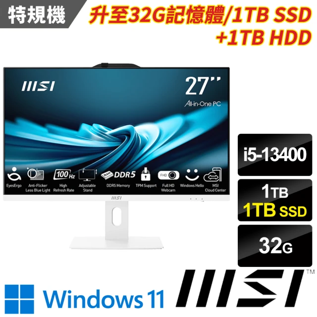 MSI 微星MSI 微星 27型i5十核液晶特仕電腦(PRO AP272P 13MA-479TW-SP5/i5-13400/32G/1TB+1TB/W11)