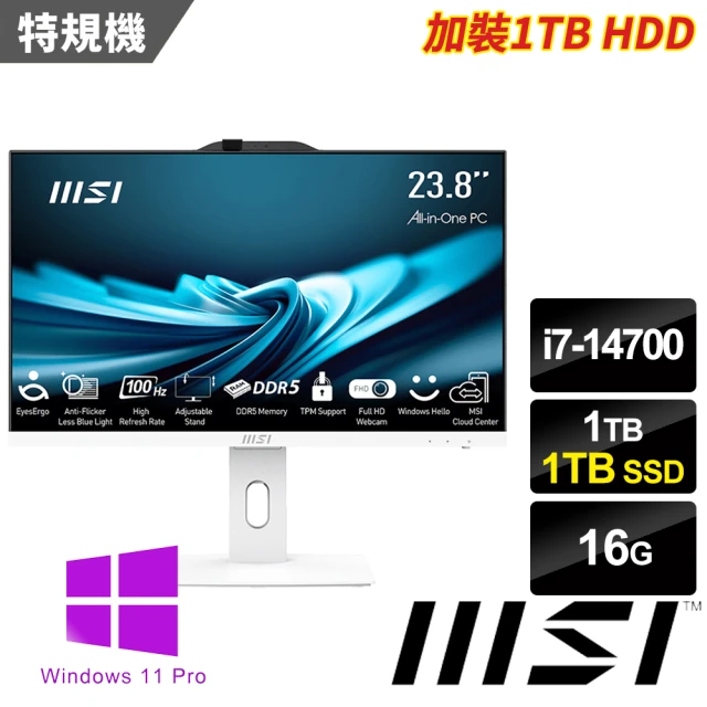 MSI 微星 24型i7二十核液晶特仕電腦(PRO AP242P 14M-626TW-SP1/i7-14700/16G/1TB+1TB/W11P)