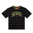 【Dickies】男女款黑色條紋純棉胸前弧型Logo寬鬆短袖T恤｜DK0A87DBBLK