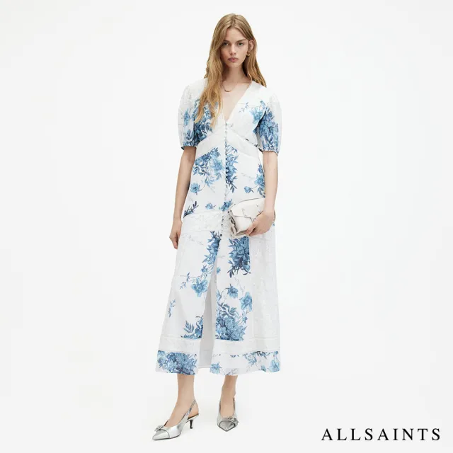 【ALLSAINTS】DINAH DEKORAH 真絲丹寧花卉蕾絲印花洋裝 W197DA(常規版型)