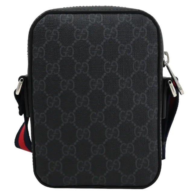 【GUCCI 古馳】經典雙G LOGO印花雙色織帶方包記者包斜背包(黑)