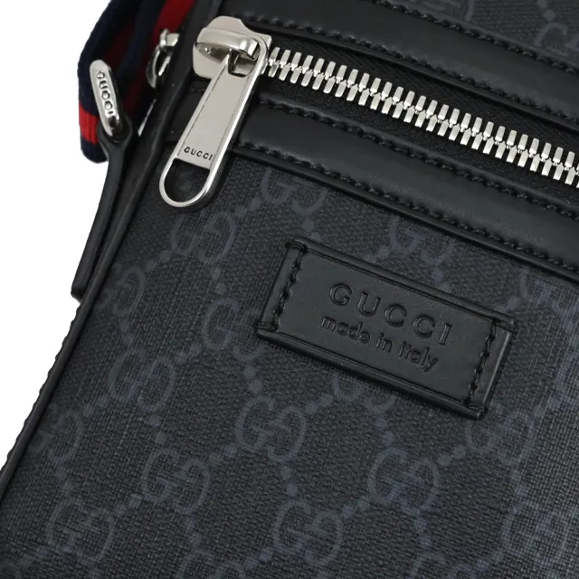 【GUCCI 古馳】經典雙G LOGO印花雙色織帶方包記者包斜背包(黑)