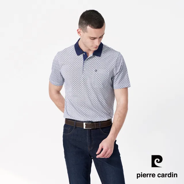 【pierre cardin 皮爾卡登】休閒服飾 男款 吸濕排汗印花短袖polo衫-深藍色(5247205-38)