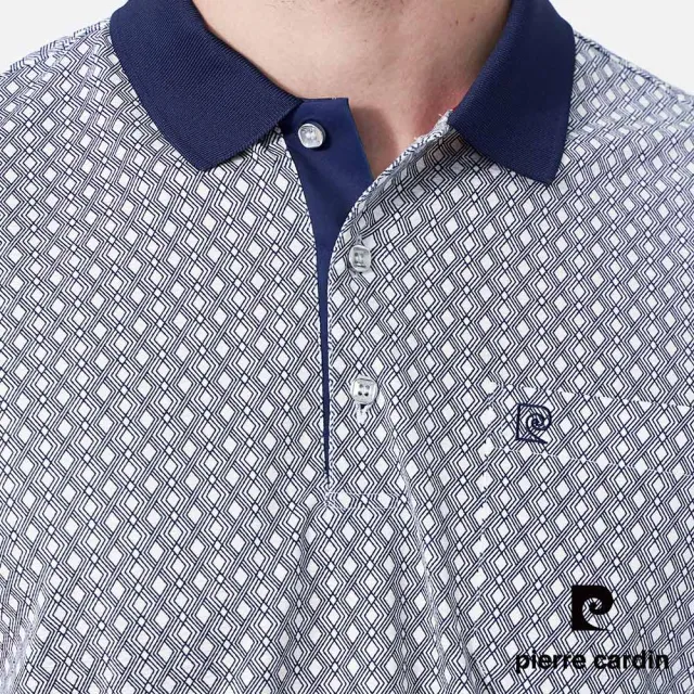 【pierre cardin 皮爾卡登】休閒服飾 男款 吸濕排汗印花短袖polo衫-深藍色(5247205-38)