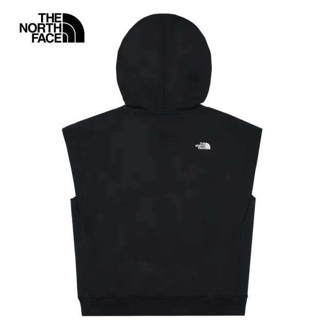 【The North Face 官方旗艦】北面UE女款黑色舒適大尺寸品牌LOGO連帽無袖T恤｜885XJK3