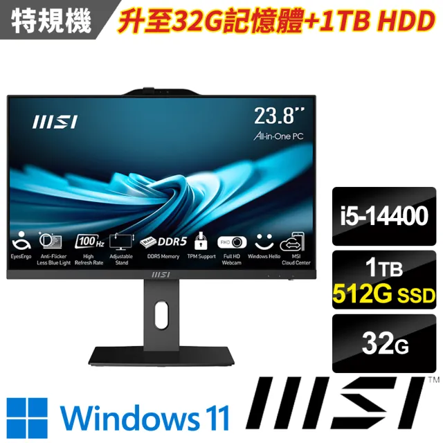【MSI 微星】24型i5十核液晶特仕電腦(PRO AP242P 14M-619TW-SP4/i5-14400/32G/1TB+512G/W11)