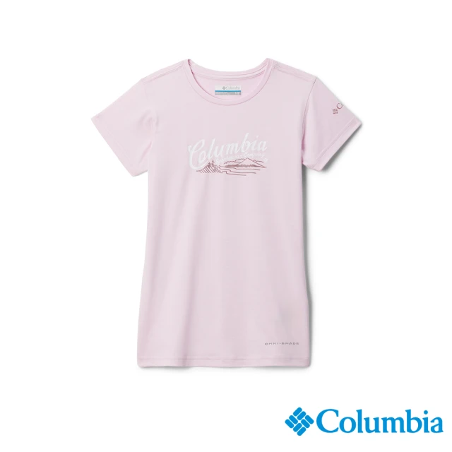 【Columbia 哥倫比亞】女童款-Mission Peak™防曬UPF50快排短袖上衣粉-粉紅色(UAG01350PK/IS)