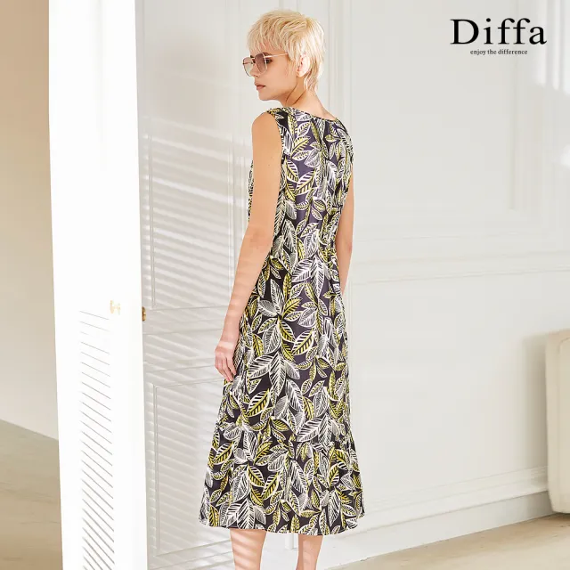 【Diffa】黑白花背心式連身洋裝-女