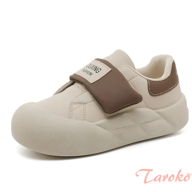 【Taroko】輕踩雲朵魔術貼圓頭厚底休閒鞋(2色可選)