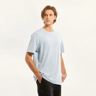 【Hang Ten】男裝-基本款BCI純棉圓領腳丫短袖T恤(冰藍)