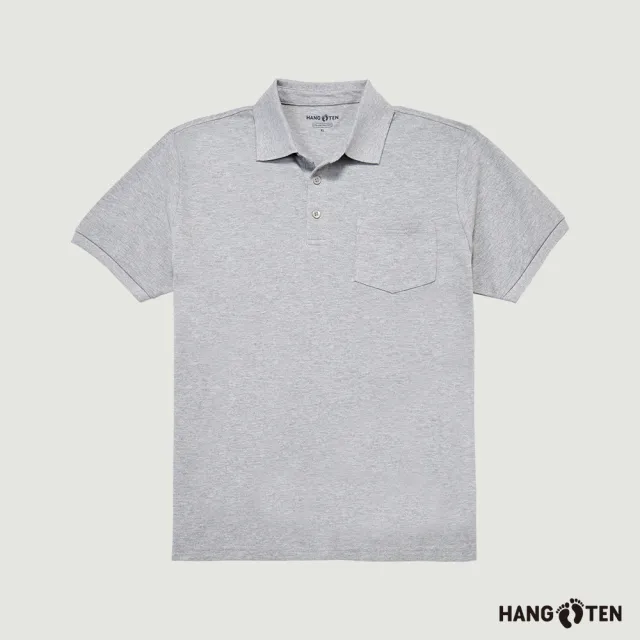 【Hang Ten】男裝-經典純棉口袋短袖POLO衫(銀灰花紗)
