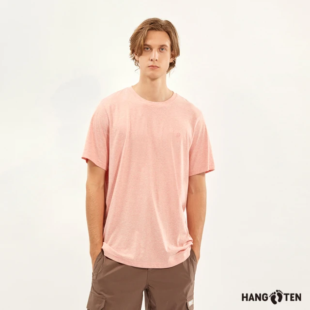【Hang Ten】男裝-基本款BCI純棉圓領腳丫短袖T恤(淺紅花紗)