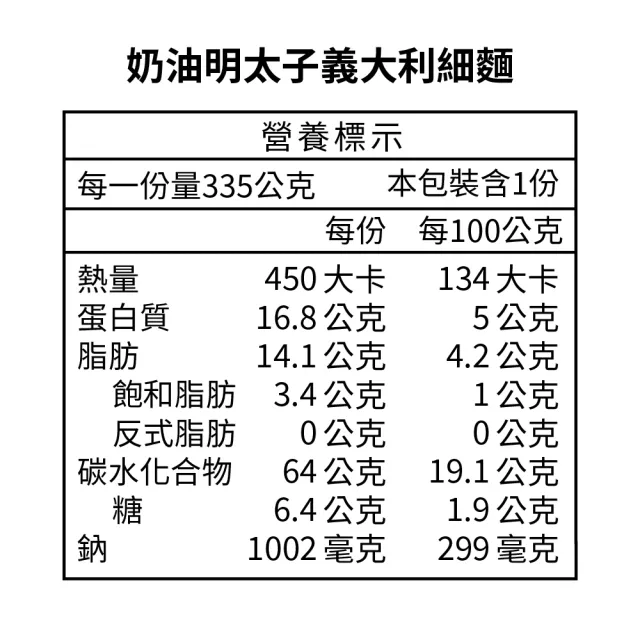 【桂冠】奶油明太子義大利細麵(335g/盒)