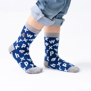 【WARX】薄款字母中筒童襪-藍底白字(除臭襪/防蚊襪)