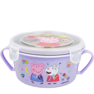 【Peppa Pig 粉紅豬】不銹鋼雙耳碗450mlx1入/兒童碗 /隔熱碗/便當盒/保鮮盒(紫色)
