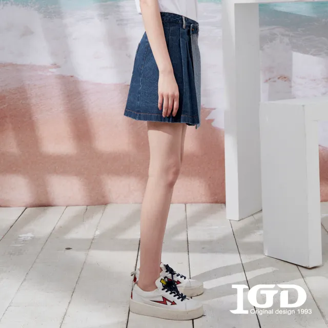 【IGD 英格麗】網路獨賣款-俏麗雙色百褶牛仔短裙(藍色)