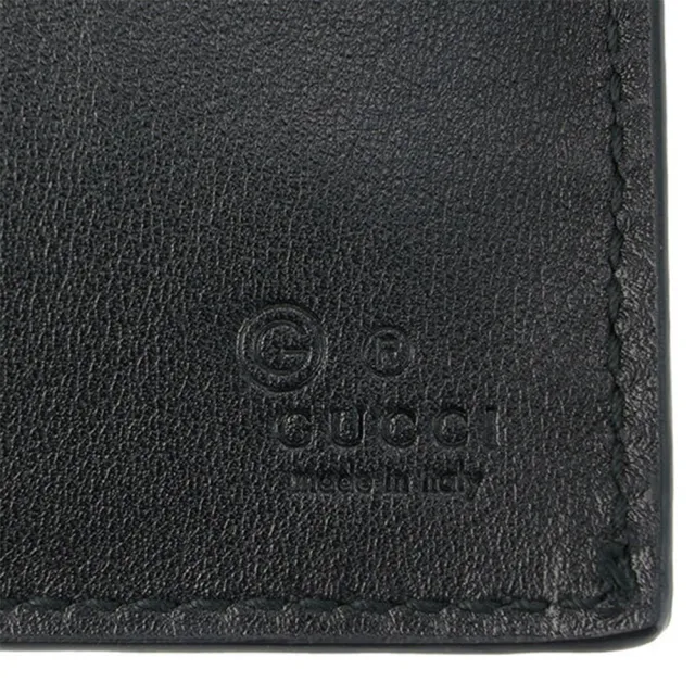 【GUCCI 古馳】經典Guccissima壓紋牛皮對開6卡短夾皮夾(黑色)